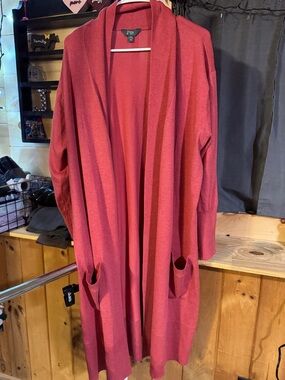 Terra & Sky Long Open-Front Cardigan in Rose Red